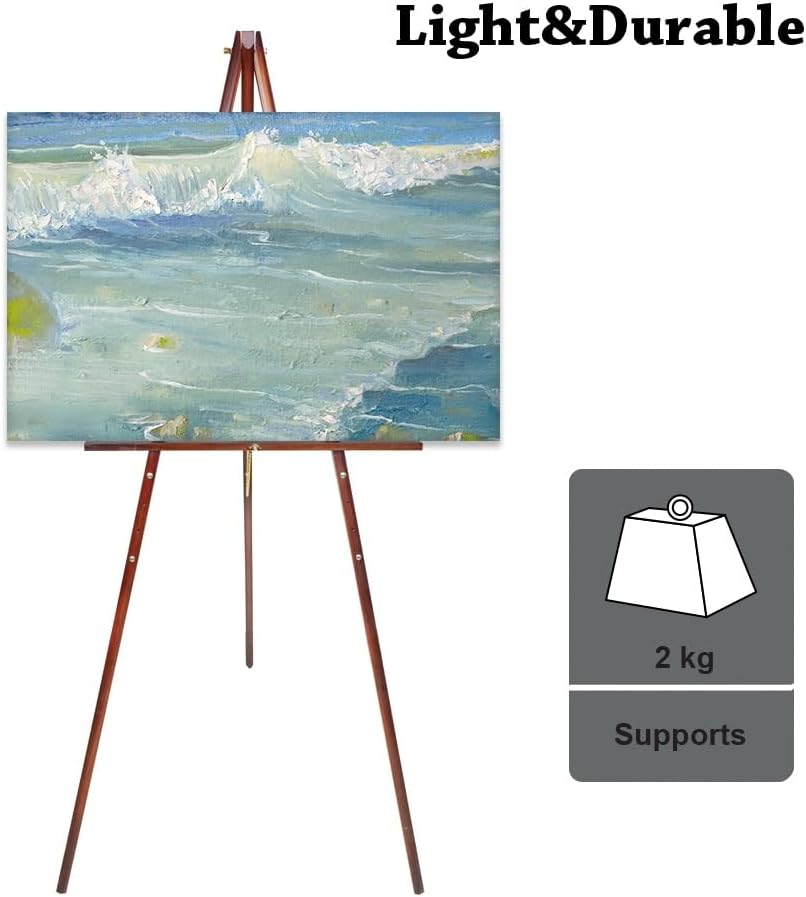 Conda 63" Wooden Tripod Artist Display Easel with Tray, A-Frame Adjustable Easel Stand for Wedding Sign, Foldable Easels for Painting Canvas, Display & Posters