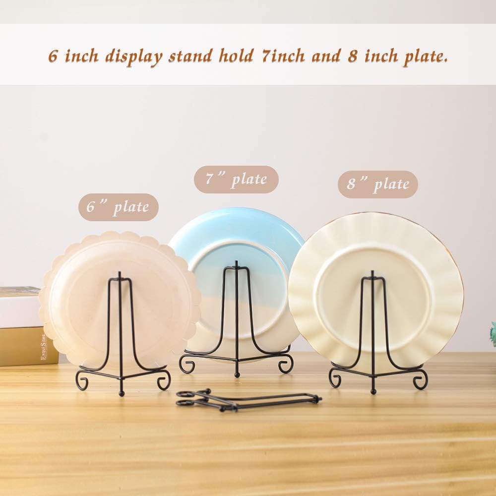 (4 pack)6"Iron Display Stand, Black Iron Easel Plate Display Photo Holder Stand, Displays Picture Frames, Cookbooks, Decorative Plates, Tablets and Art