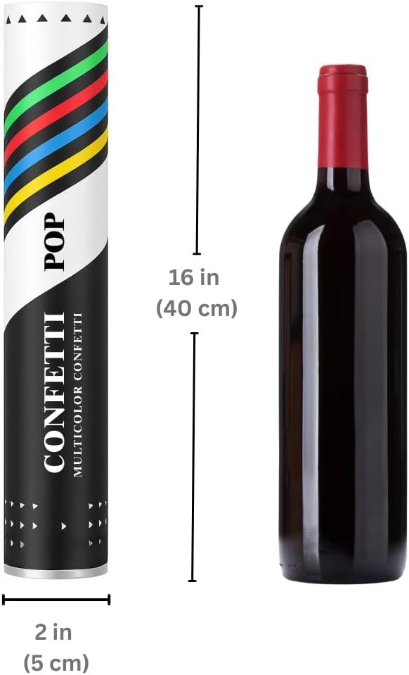 16" Confetti Cannon [6 Pack] Confetti Poppers | Multicolor Biodegradable Confetti Cannons (Confetti Blasters/Gun/Bomb/Shooters) Compressed Air, Launch 25ft, Loud Pop, For Wedding, New Year's Eve