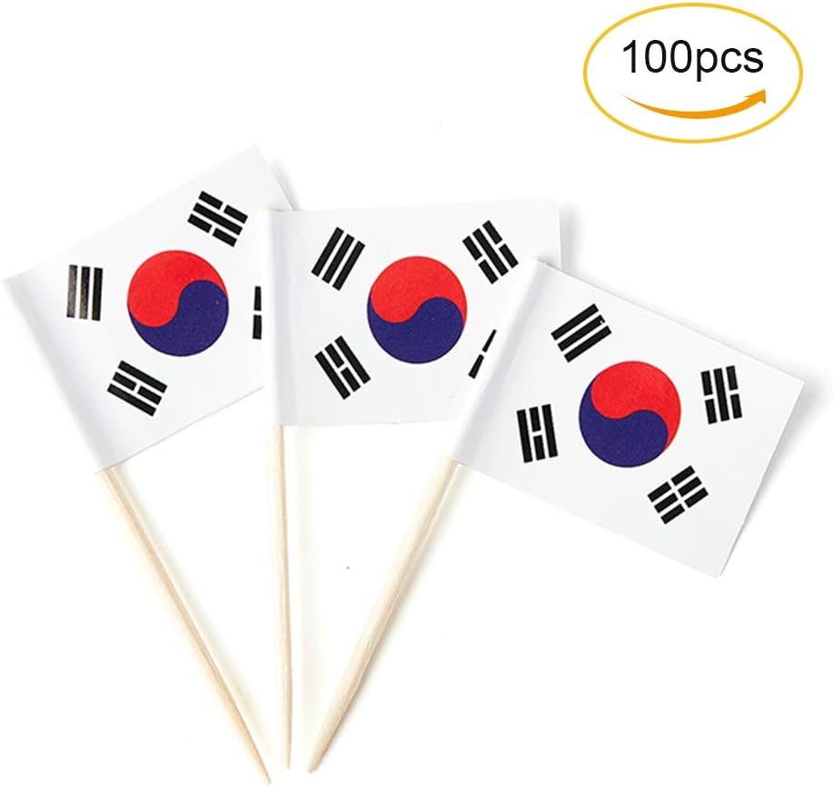 South Korea Flag Korean Flag, Small Mini South Korean Toothpick Flags for Food, Cupcakes, Cocktails, Appetizers, Bar Party Decorations