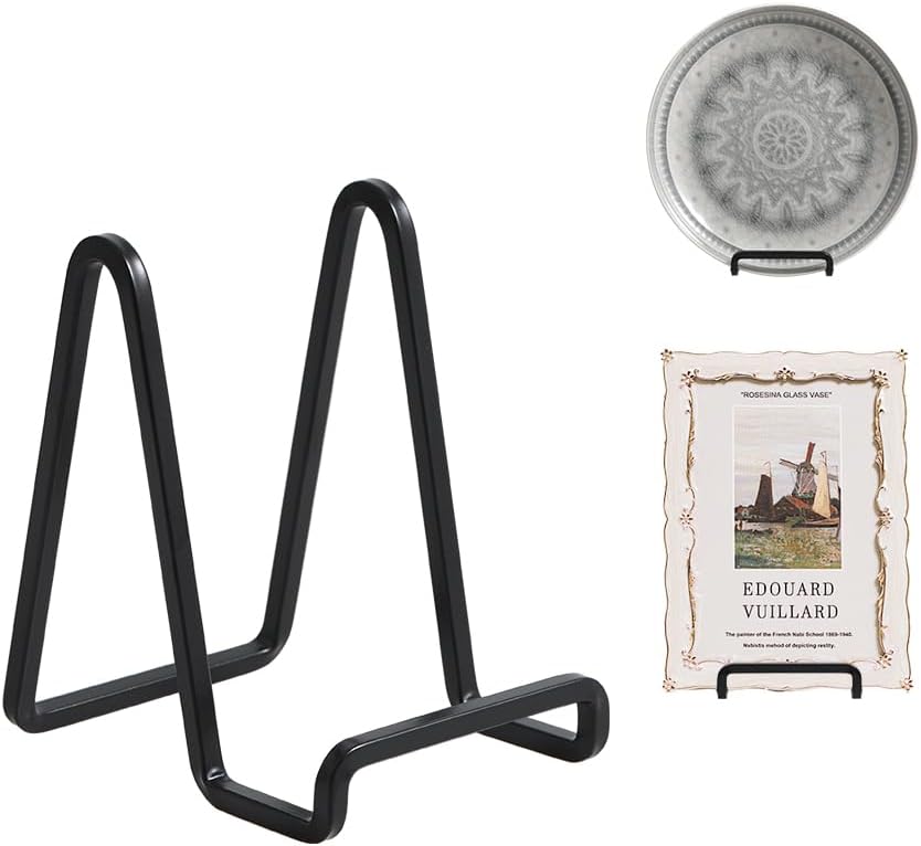 Plate Holder Easel Display Stand - 4.5 inch Metal Plate Stands for Display - Tabletop Picture Stand - Black Iron Easels for Display Pictures | Photo Frames | Book | Decorative Plates | Plaque - 4 Pack