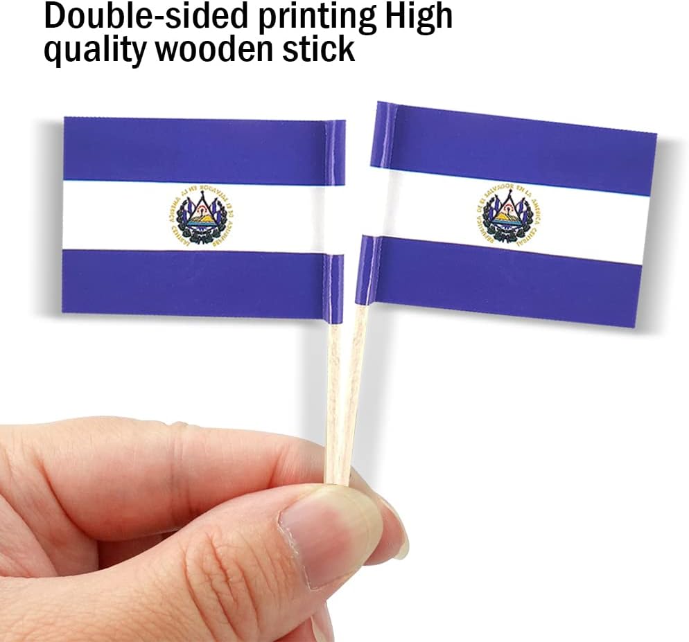 El Salvador Flag Salvadoran Flag, Small Mini Salvadoran Toothpick Flags for Food, Cupcakes, Cocktails, Appetizers, Bar Party Decorations