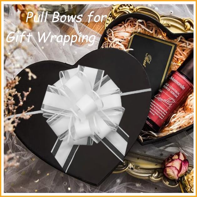 6 Pieces Large Pull Bows,6 inches,Bow for Gift Wrapping,Pull Bows for Christmas Party Birthday Gift Wedding Baskets,Valentine's Day Gift Decorations, Flower Decorations (White), BE-03