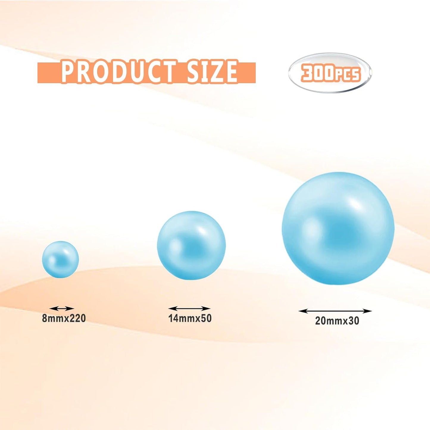 300Pcs Vase Filler Lightblue No Hole Faux Pearl Beads for Vase Filling Decorations, Candle Centerpieces, Wedding Centerpieces, Home Party Decor (8/14/20mm)