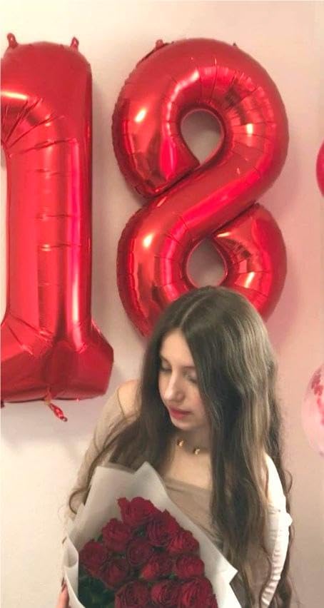 Red Foil Number 8 Balloon 40 Inch, Helium Mylar Eight Number 8 18 28 38 48 58 80 88 Birthday Balloons, 8th Red Women Men Wedding Anniversary, Graduations Party Supplies