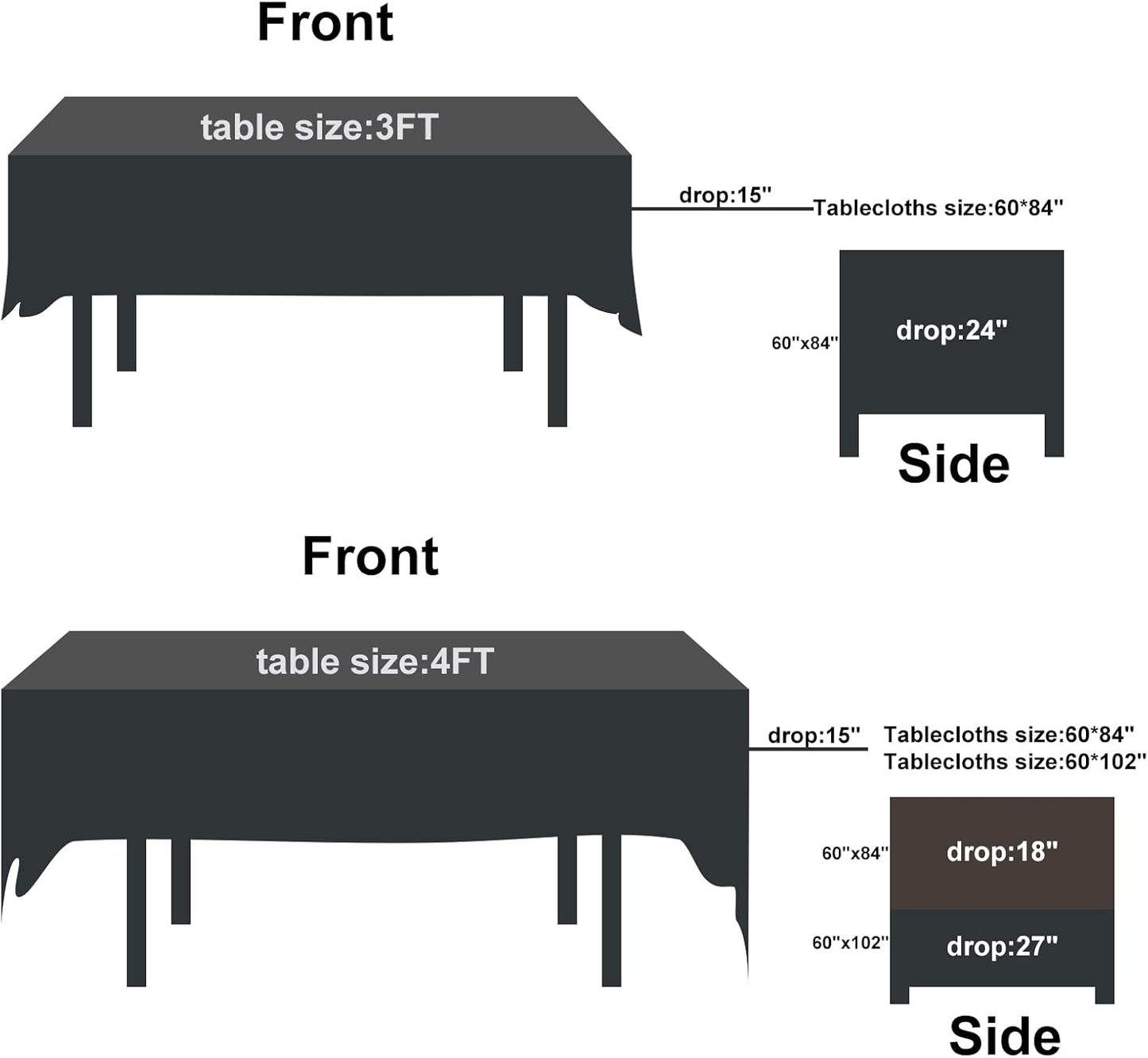Rectangle Tablecloth 60x84 inch Washable Polyester Fabric Table Cloth for Wedding Party Dining Banquet Decoration（60x84, Black）