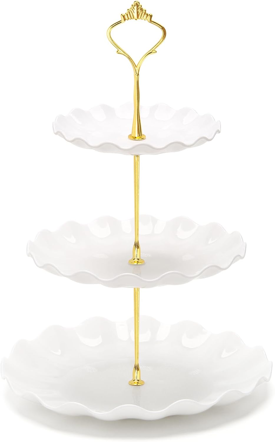 Coitak 3 Tier Cupcake Stand, Plastic Tiered Serving Stand, Dessert Tower Tray for Tea Party, Baby Shower and Wedding (Wavy-Metal Rod)