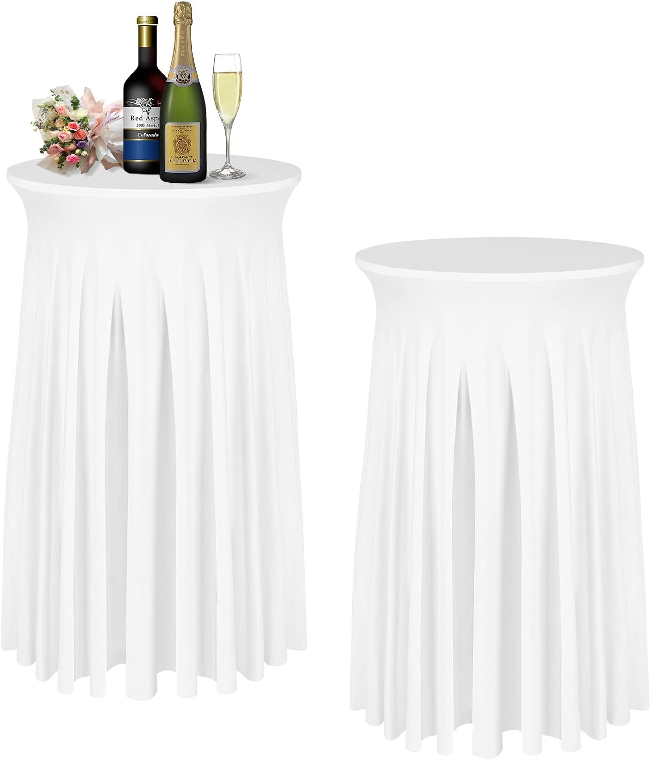 Cocktail Table Covers - 2 Pack 32"x 43" White Cocktail Table Tablecloth with Natural Wavy Round Skirt for Bar Wedding Party Banquet