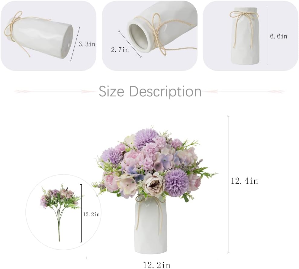 LESING Artificial Peony with Vase Silk Flowers Bouquets Fake Hydrangea Bulks for Home Table Centerpieces Wedding Decoration(Purple-1)