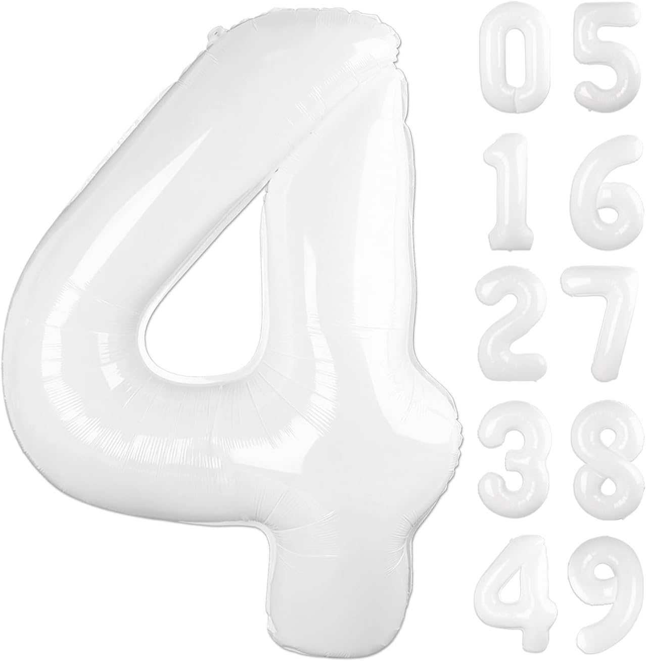 40 Inch White Large Number 4 Birthday Balloon, Giant Number Four 14 24 34 40 44 Balloons, White Foil Mylar Big Balloons for Anniversary Graduation Supplies Decorations