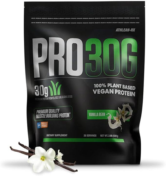 PRO 30G Vegan Protein Powder by ATHLEAN-X, Plant-Based Muscle Recovery & Growth Formula, Gluten-Free, NSF Certified for Sports, High Protein Supplement for Strength - Vanilla Bean
