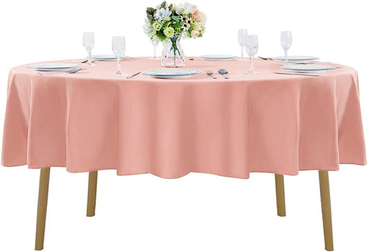 70 inch Round Tablecloth Washable Polyester Table Cloth Decorative Table Cover for Wedding Party Dining Banquet（70 inch, Dusty Pink）
