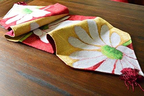 Tache Floral Colorful Yellow Red White Decorative Spring Daisy Flower Loves Me Not Woven Tapestry Long Kitchen Dining Table Runner 13x90