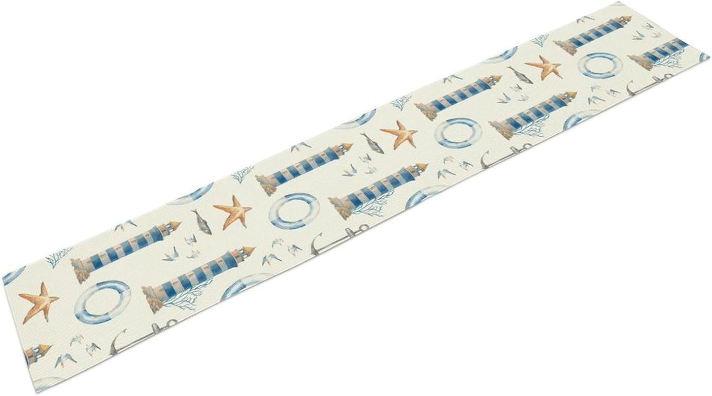 Blue Beach Table Runner, Tropical Ocean Coast Table Runner, Seashell Seasonal Nautical Restaurant Coffee Table Decorations for Home Holiday Party Indoor Outdoor 13x70 Inch