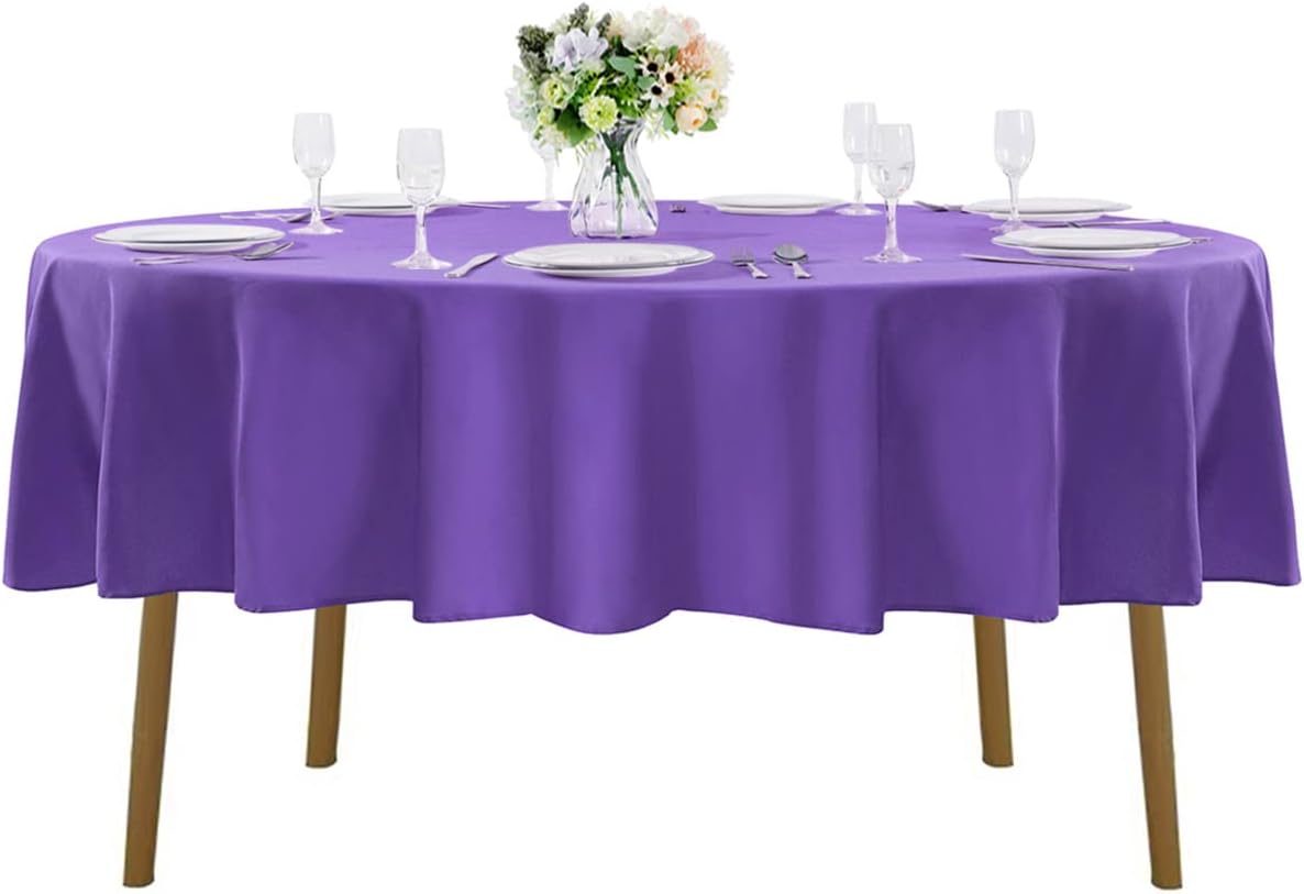 90 inch Round Tablecloth Washable Polyester Table Cloth Decorative Table Cover for Wedding Party Dining Banquet（90 inch,Purple）