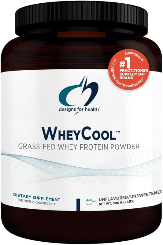 Designs for Health WheyCool - Grass Fed Whey Protein Powder Supplement with 22g Protein, May Support Athletes, Muscles + Energy - Non-GMO + Gluten-Free, Unflavored + Unsweetened (30 Servings / 900g)