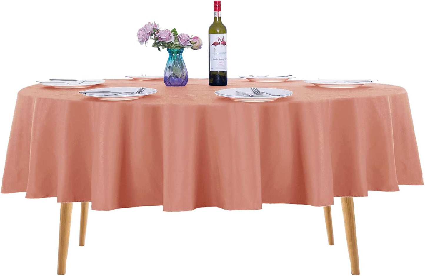 Ascoza 2pack 90 Inch Dusty Pink Round Tablecloth in Washable Polyester Fabric for Wedding/Banquet/Restaurant/Parties