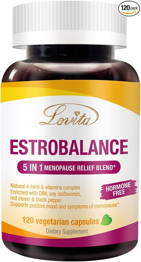 Lovita Menopause Supplements for Women, DIM Complex with Soy Isoflavones, Red Clover, Vitamin D3 & Black Pepper for Menopause & Hormone Balance Support, 120 Vegetarian Capsules