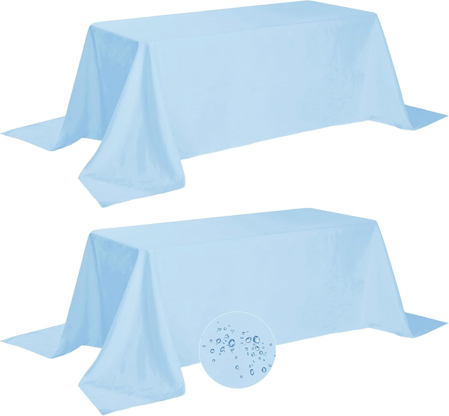 Fokitut 2 Pack Waterproof Rectangle Tablecloth, 90x132 Inch,Stain Resistant and Wrinkle Polyester Table Cloth, Fabric Table Cover for Kitchen Dining, Wedding, Party, Holiday Dinner-Blue Mist