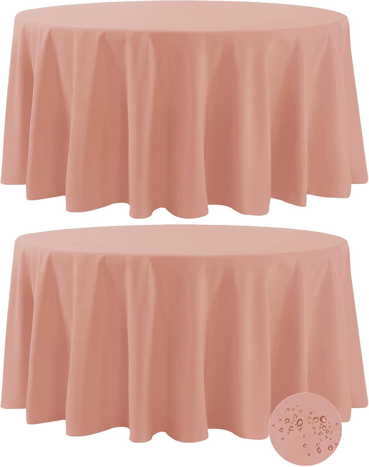 Fokitut 2 Pack Waterproof Round Tablecloth, 120 Inch, Stain Resistant and Wrinkle Polyester Table Cloth, Fabric Table Cover for Kitchen Dining, Wedding, Party, Holiday Dinner-Dusty Pink