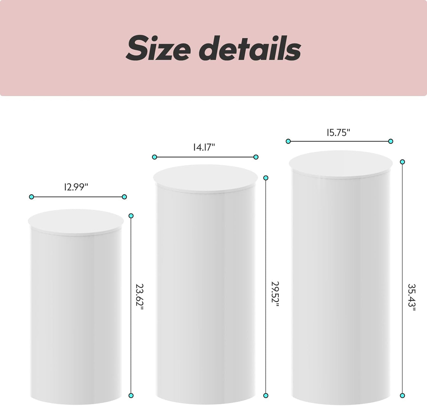 3PC Cylinder Pedestal Stands for Party, White Round Large Cylinder Tables, Pedestal Display Plinth Pillars for Wedding Ceremony Birthday Party Art Decor