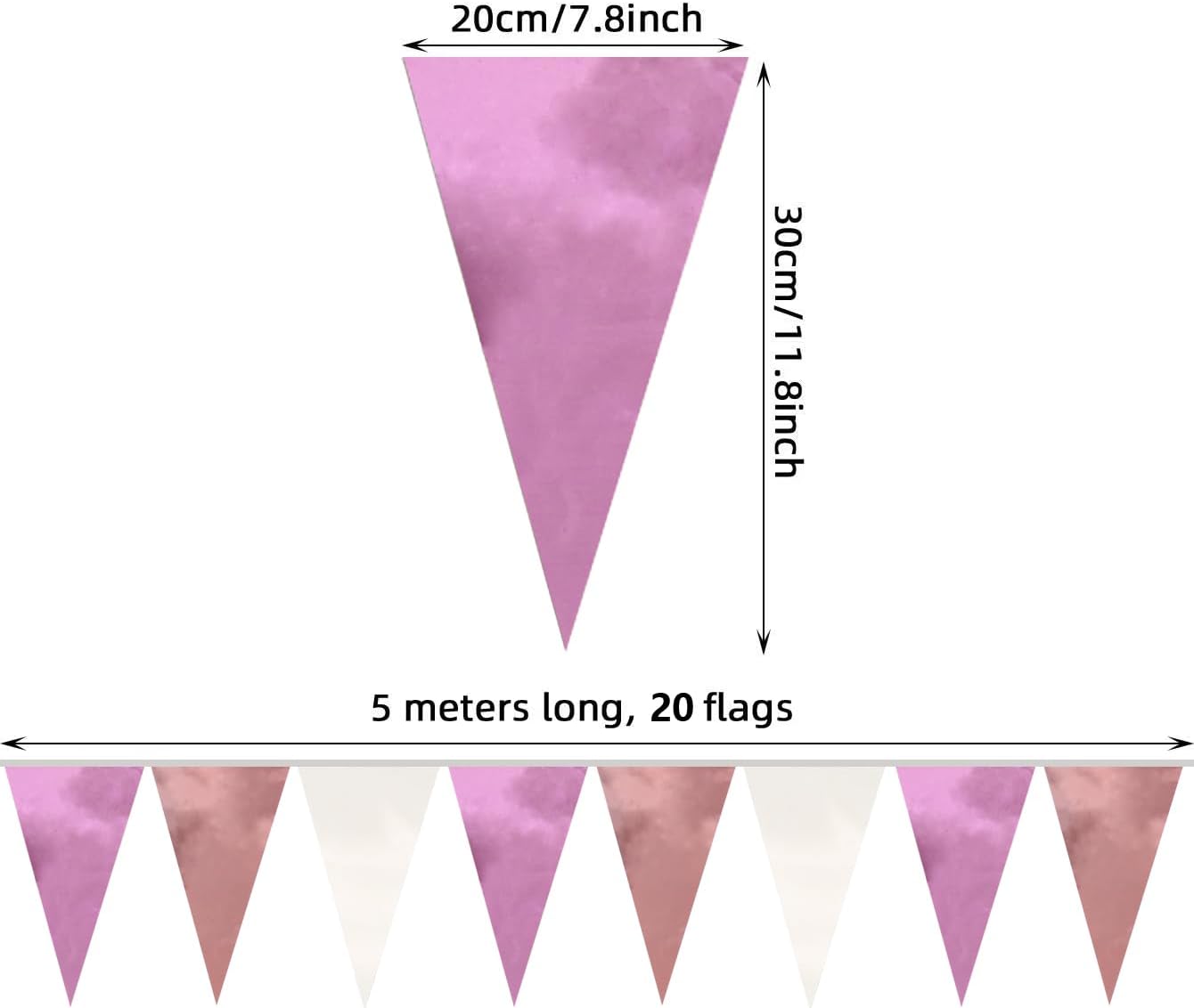 40M/130FT Rose-Gold Pink Triangle Pennant Banner Flag Metallic Fabric Bunting Garland for Christmas Graduation Wedding Engagement Anniversary Bachelorette Birthday Bridal Shower Hen Party Supplies