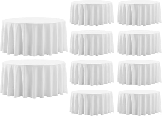 Round Tablecloth 10 Pack 90 Inch White Tablecloths Washable Decorative Linen Polyester Table Clothes Cover for Dining Table Banquets Buffet Parties and Wedding