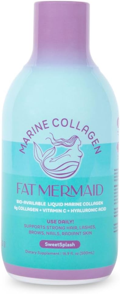 Bioavailable Liquid Marine Collagen Peptides Drink- Hyaluronic Acid & VIT C - Reduces Wrinkles - Thick Hair, Lashes, Brows, Nails - No Gluten, Dairy, Nut, Soy - Unflavored Sweet, 16.9 oz