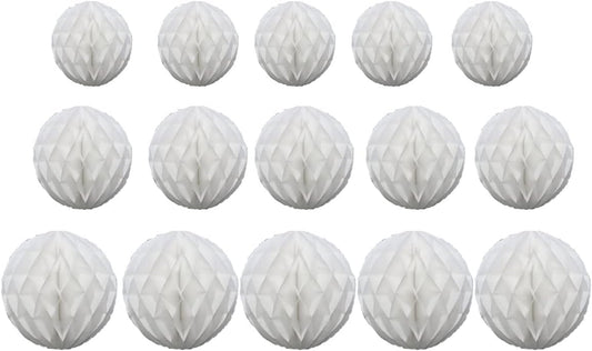 15pcs Honeycomb Ball Decorations - 4' 6' 8' Tissue Pom Pom Hanging Balls for Parties, Baby Showers, Birthdays & Weddings (White)