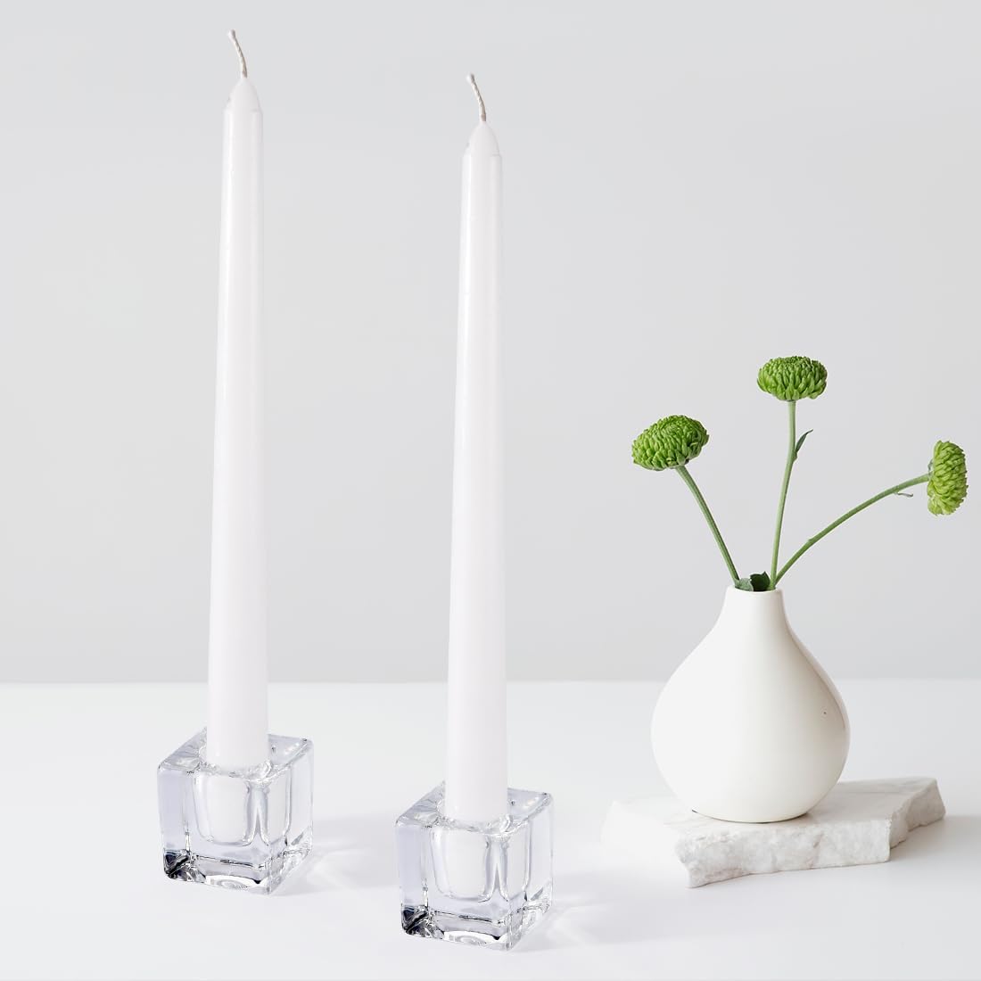 Glass Candlestick Holders Bulk for Taper Candles, Set of 18 Clear Glass Candle Holders for Family Party, Church and Wedding