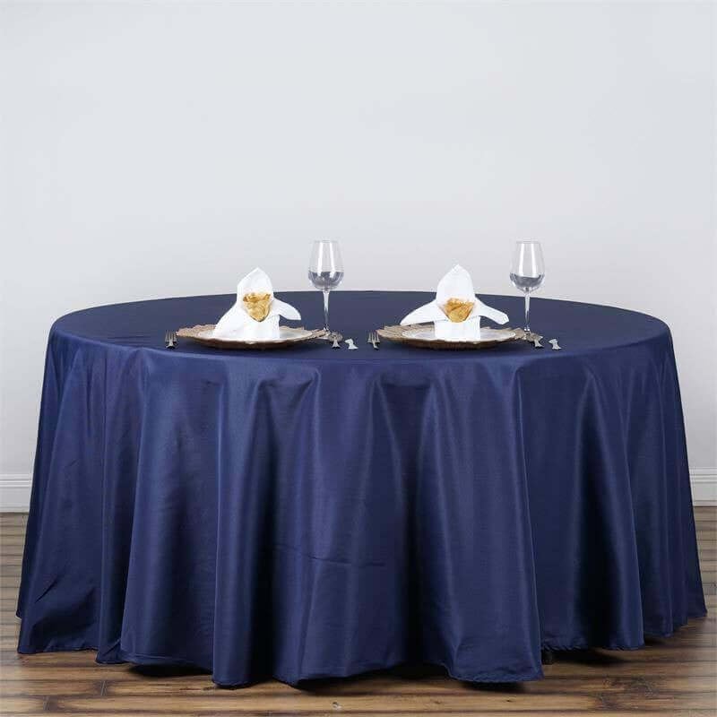 Efavormart Round Tablecloth, 120 Inch Stain & Wrinkle Resistant Washable Table Cloth, Decorative Polyester Fabric Table Cover for Banquet, Wedding, Dining - Navy Blue