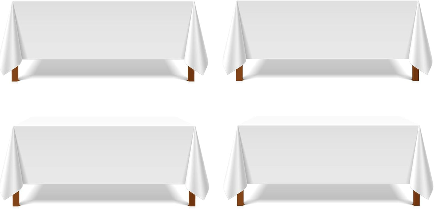 Pomp Pure White 90" x 156" Poplin Polyester Tablecloth (4 Pack) | Wrinkle + Stain Resistant Easy Care Premium Fabric | Fits 8FT Rectangle Table