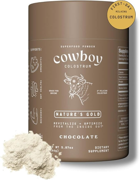 Powder - Bovine Colostrum Powder for Women & Men - First Day Milking Whole Colostrum - Grass Fed Colostrum Supplement for Gut Health, Immunity, Skin & Hair (Chocolate, 40 Servings)