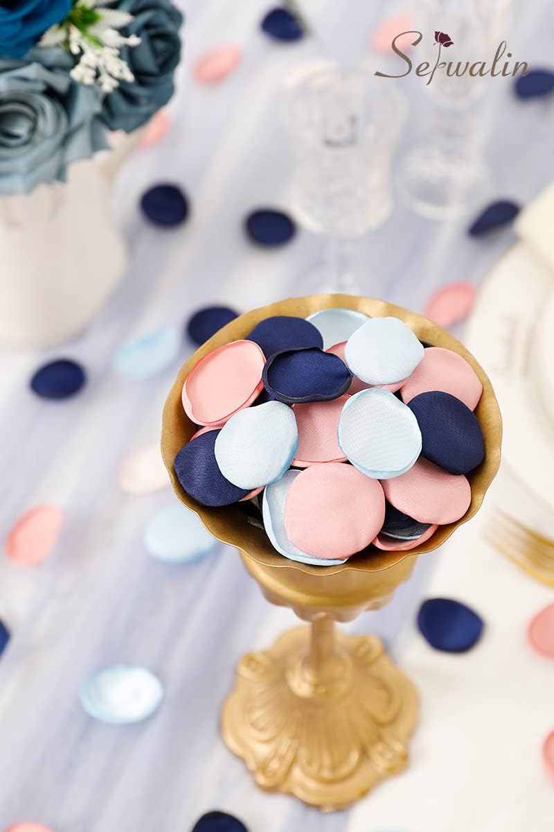 Serwalin 300pcs Silk Rose Petals Flower Petals for Weddings Pink Navy Blue Rose Petals Artificial Flower Petals for Proposal Flower Girl Basket Bridal Shower (4 Color Mixes)