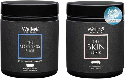 WelleCo The Goddess Elixir and Skin Elixir Bundle | Menopause Supplement, Hormone Balance, Helps Night Sweats and Hot Flashes | Supports Collagen Formation for Healing, Firmness & Elasticity