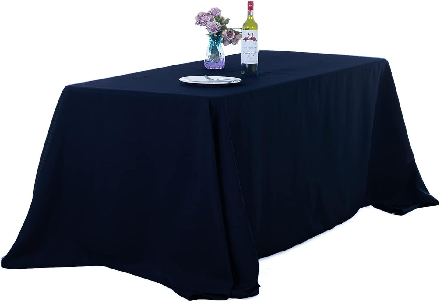 Ascoza 2pack 90x132 Inch Navy Rectangular Tablecloth 8 Feet Table Cloth in Polyester Fabric for Wedding/Banquet/Restaurant/Parties