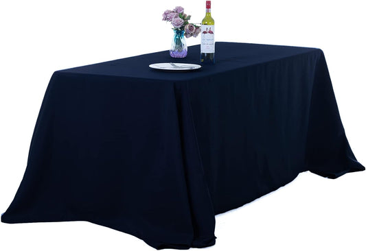 Ascoza 2pack 90x132 Inch Navy Rectangular Tablecloth 8 Feet Table Cloth in Polyester Fabric for Wedding/Banquet/Restaurant/Parties