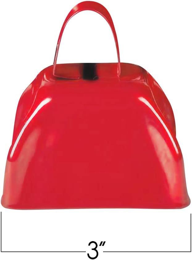ArtCreativity 3 Inch Red Metal Cowbell Noisemakers - Pack of 12 - Loud Metal Cowbell Noise Makers with Handles, Great for Football Games, Sporting Events, New Year’s Eve, for Kids and Adults