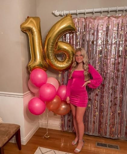 40 Inch Gold Mylar Foil Number 16 Birthday Balloon, Digital Balloons for 16 Sixteen Boy Girl Party Decorations Supplies, Big Helium Balloon Numbers for 16 Anniversary Graduation
