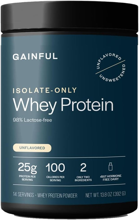 Gainful Whey Protein Isolate Powder, 25g Clean Protein per Serving, Unflavored, Supports Lean Muscle and Recovery, Virtually Lactose-Free, No Artificial Ingredients, Ultra Versatile, 14 Servings