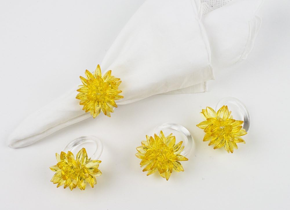 Fennco Styles Crystal Design Collection Napkin Rings - Set of 4 (Yellow, 2"x2")