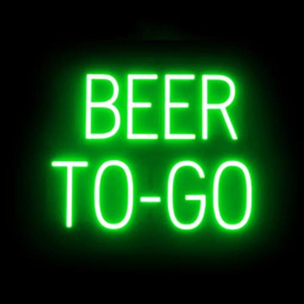 SpellBrite BEER TO-GO Sign | Beer-Related Sign with Neon Look, Green LED Light Source | 19.8" x 15.0"