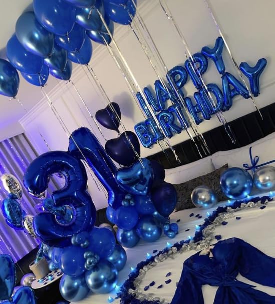 Large 40 Inch Night Blue 3 Number Balloon, 3 13 23 30 33 36 38 Night Blue Birthday Party Decorations, Numbers Three Foil Balloons for Anniversary Party Graduations Celebration Supplies