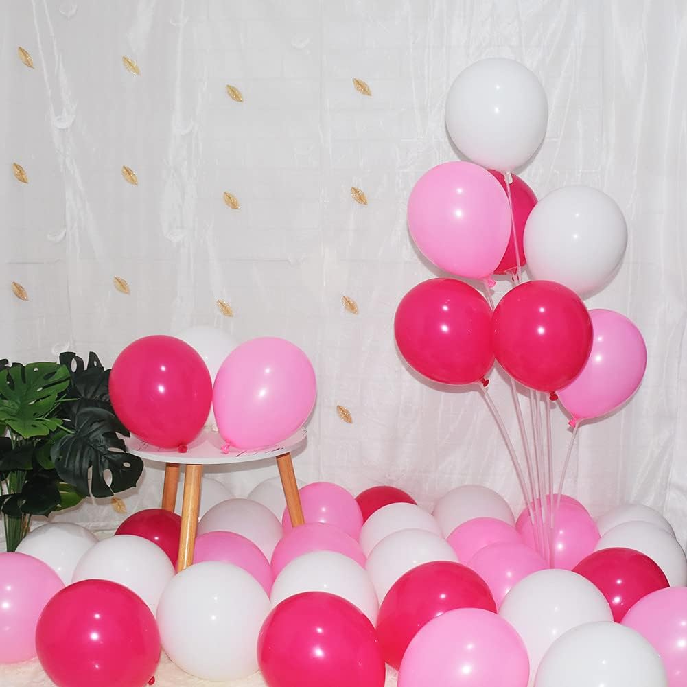 300 Pack Hot Pink Light Pink and White Balloons 5 Inch Pink White and Rose Red Mini Latex Assorted Colors Small Balloon for Birthday Wedding Baby Shower Valentine's Day Party Decorations