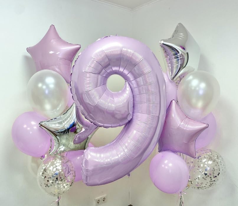 Light Purple Number 8 Balloons, 40 Inch Giant Dusty Pastel Purple Mylar Foil Number 8 Ballon for Girls, Self Inflating 8th Birthday Helium Balloon for Women 8th Anniversary Party Decorations Supplies