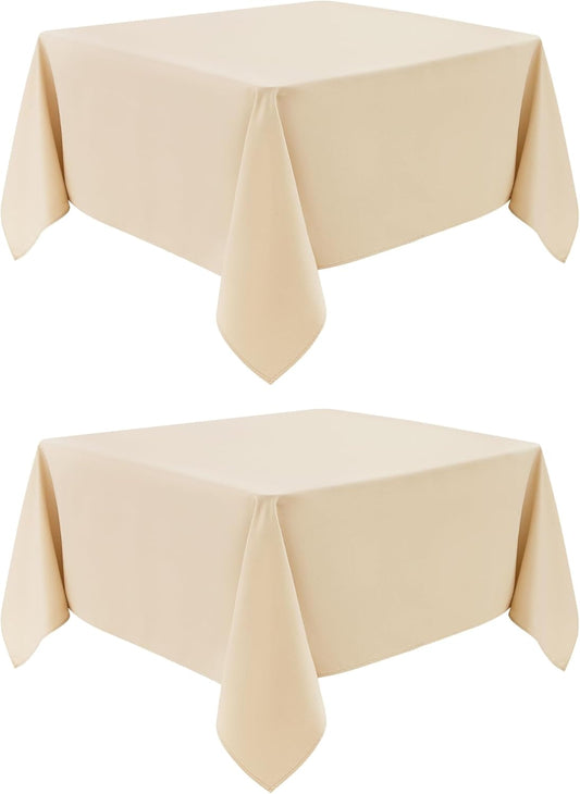 2 Pack Square Table Cloth 70X70 Inch Beige Washable Fabric Tablecloth Polyester Solid Dining Table Cover for Birthday Party Dinner Holiday Outdoor Indoor
