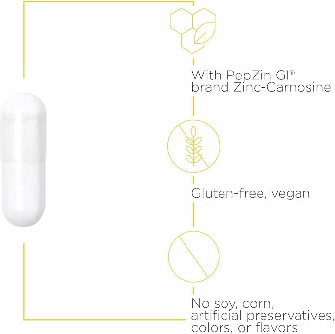 Integrative Therapeutics Zinc-Carnosine - Digestive & Gut Health Support* - GI Tract Supplement - Vegan, Gluten-Free & Dairy-Free - 60 Capsules (60 Servings)