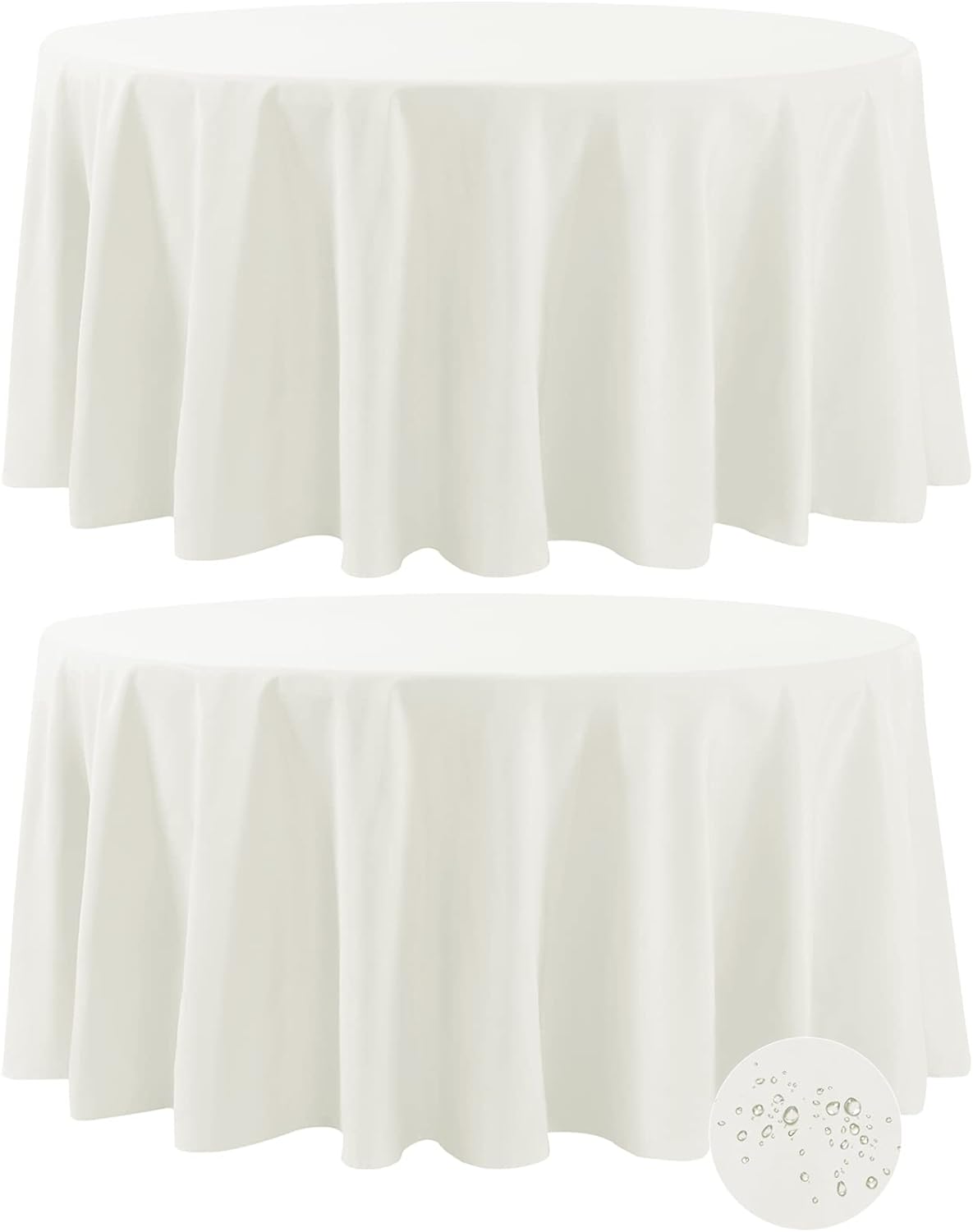 Fokitut 2 Pack Waterproof Round Tablecloth, 108 Inch, Stain Resistant and Wrinkle Polyester Table Cloth, Fabric Table Cover for Kitchen Dining, Wedding, Party, Holiday Dinner-Ivory
