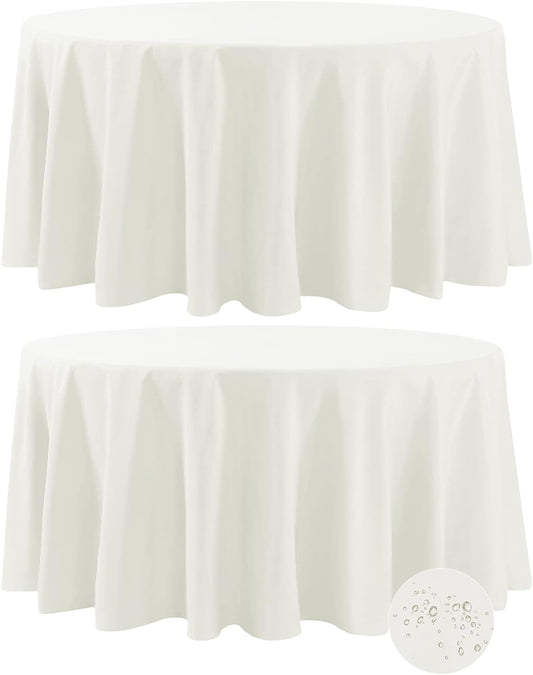 Fokitut 2 Pack Waterproof Round Tablecloth, 108 Inch, Stain Resistant and Wrinkle Polyester Table Cloth, Fabric Table Cover for Kitchen Dining, Wedding, Party, Holiday Dinner-Ivory