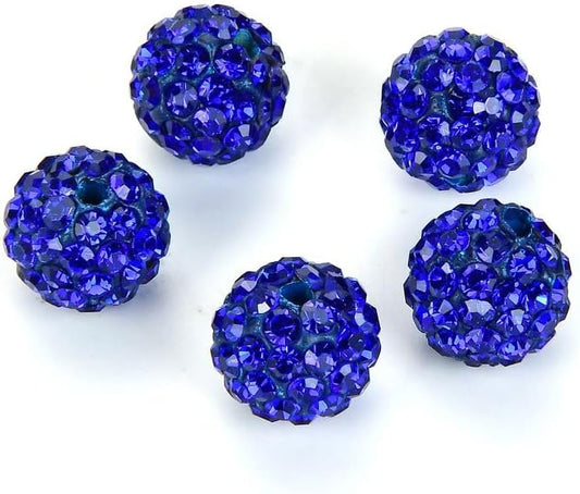 50pcs Adabele Grade A Suncatcher Crystal Rhinestone Pave Loose Beads 10mm Sapphire Blue Polymer Clay Disco Ball Spacers Compatible with Shamballa All Craft Jewelry Making DB10-13
